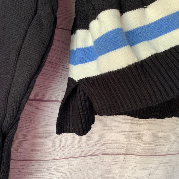 Balboa Fashion Cable Knit Tennis Sweater Black Blue Striped Crop With Tag Size L - Picture 13 of 16